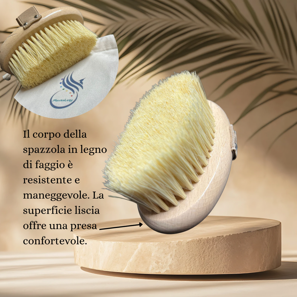 Spazzola Esfoliante Corpo Naturale in Legno–Dry Brushing con Guida PDF & Video