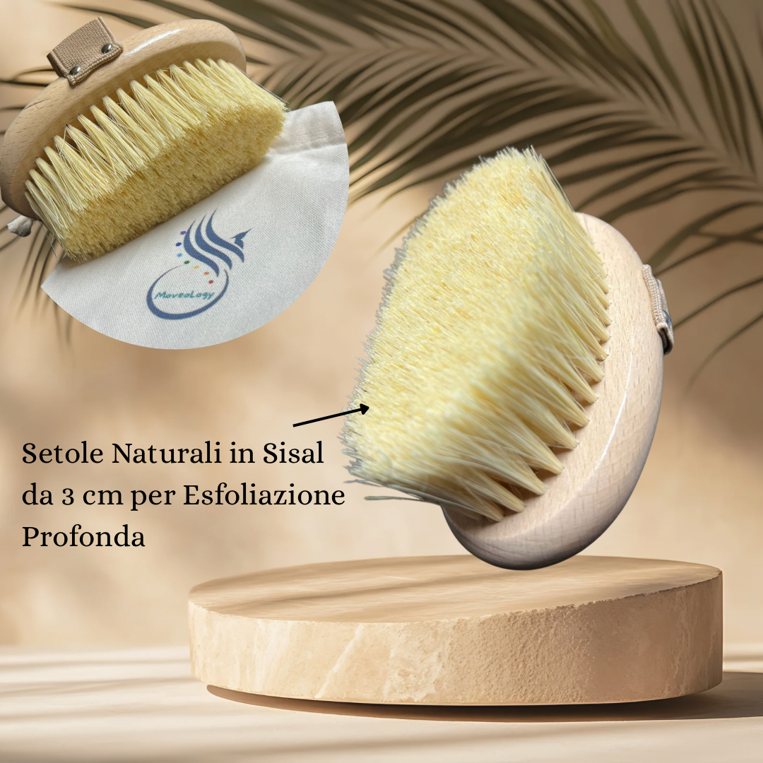 Spazzola Esfoliante Corpo Naturale in Legno–Dry Brushing con Guida PDF & Video